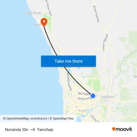 Noranda Stn to Yanchep map