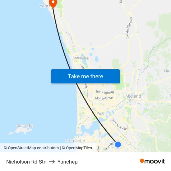 Nicholson Rd Stn to Yanchep map