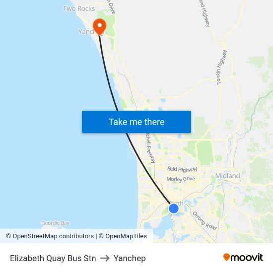 Elizabeth Quay Bus Stn to Yanchep map