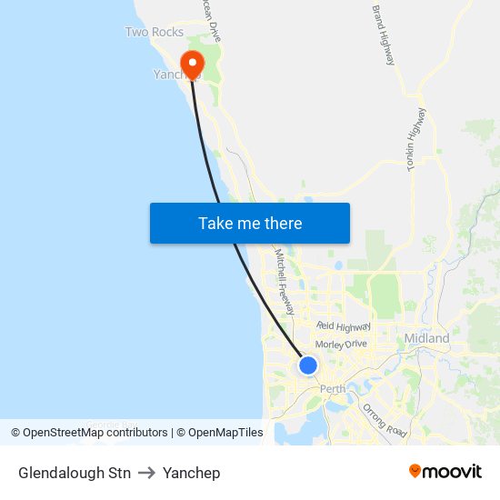 Glendalough Stn to Yanchep map