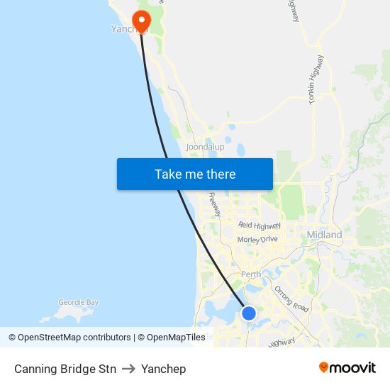 Canning Bridge Stn to Yanchep map