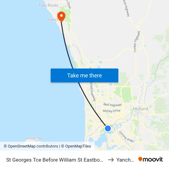 St Georges Tce Before William St Eastbound to Yanchep map