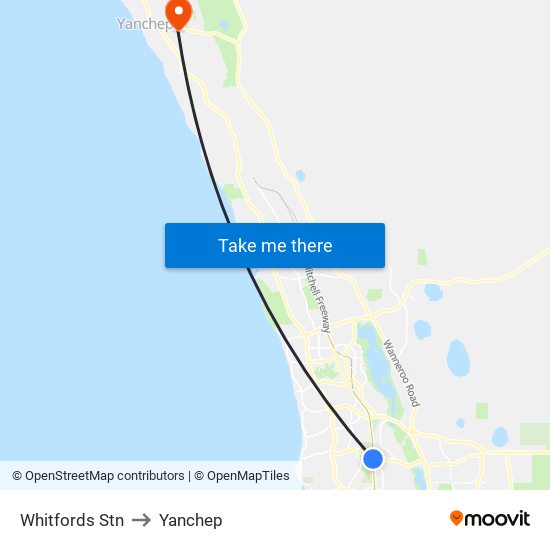 Whitfords Stn to Yanchep map