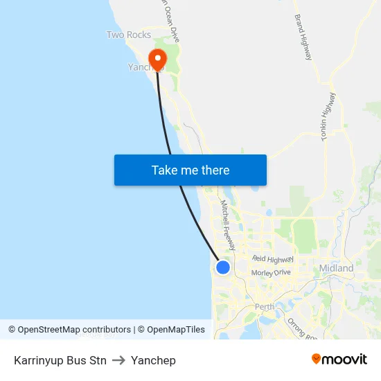 Karrinyup Bus Stn to Yanchep map