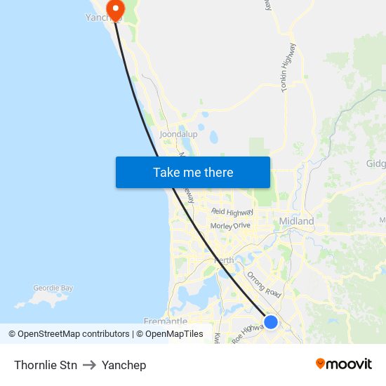 Thornlie Stn to Yanchep map