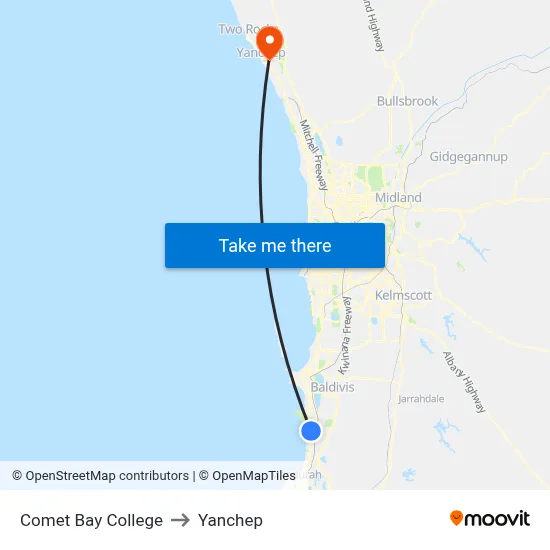 Comet Bay College to Yanchep map