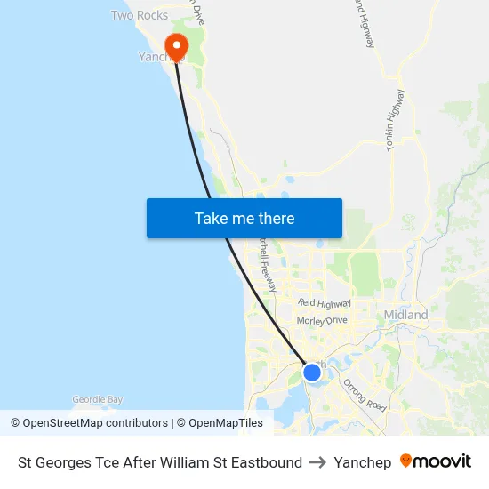 St Georges Tce After William St Eastbound to Yanchep map