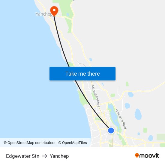 Edgewater Stn to Yanchep map