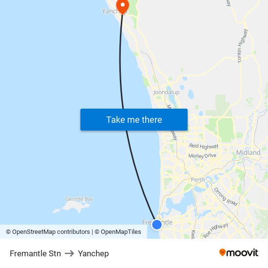 Fremantle Stn to Yanchep map