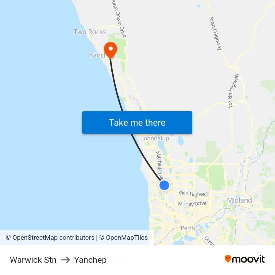 Warwick Stn to Yanchep map