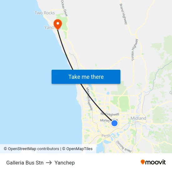 Galleria Bus Stn to Yanchep map