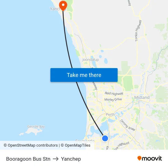 Booragoon Bus Stn to Yanchep map