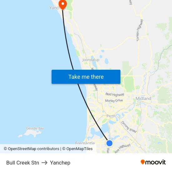 Bull Creek Stn to Yanchep map