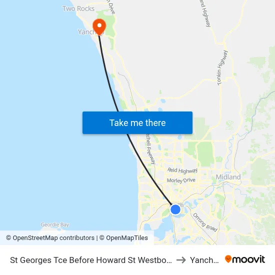 St Georges Tce Before Howard St Westbound to Yanchep map