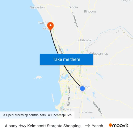 Albany Hwy Kelmscott Stargate Shopping Ctr to Yanchep map