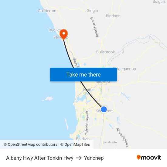 Albany Hwy After Tonkin Hwy to Yanchep map