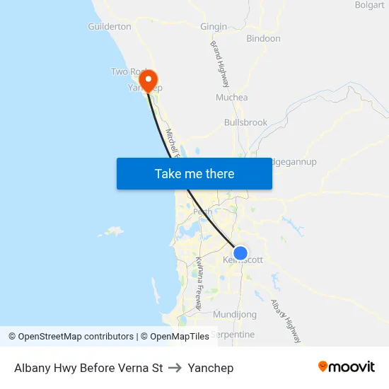 Albany Hwy Before Verna St to Yanchep map