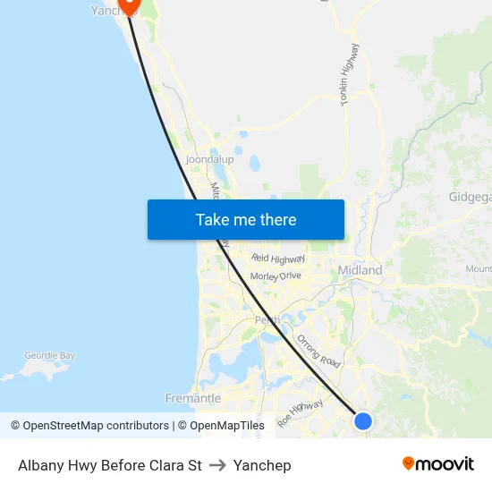 Albany Hwy Before Clara St to Yanchep map