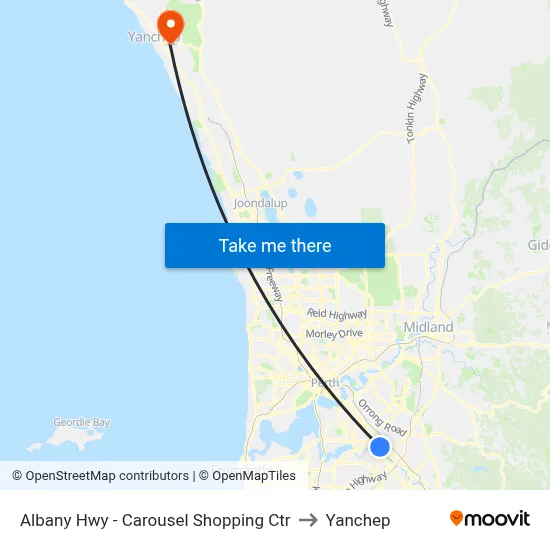 Albany Hwy - Carousel Shopping Ctr to Yanchep map
