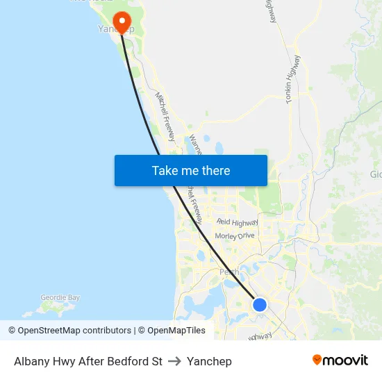 Albany Hwy After Bedford St to Yanchep map