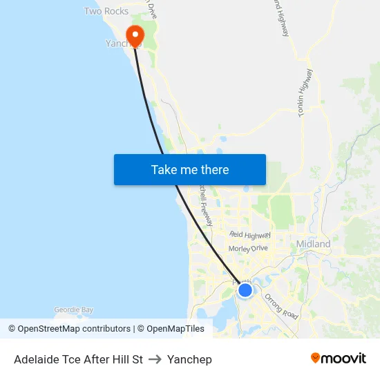 Adelaide Tce After Hill St to Yanchep map