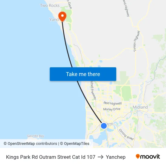 Kings Park Rd Outram Street Cat Id 107 to Yanchep map