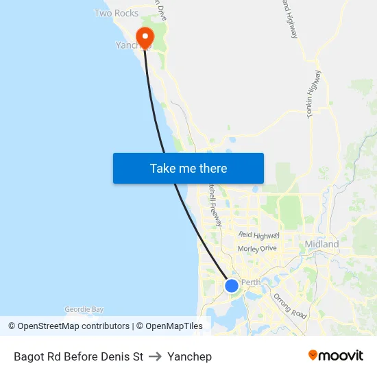Bagot Rd Before Denis St to Yanchep map