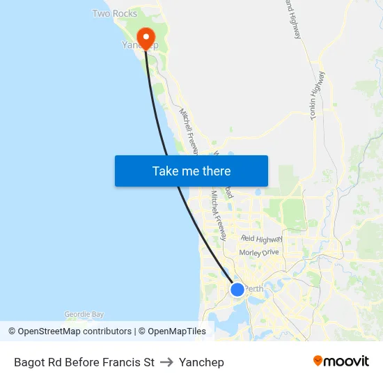 Bagot Rd Before Francis St to Yanchep map