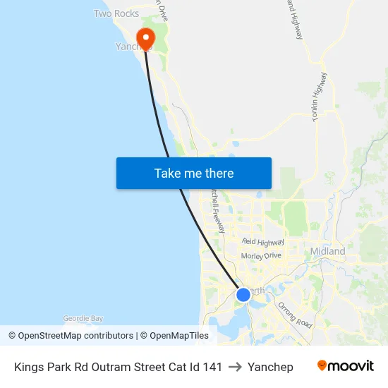 Kings Park Rd Outram Street Cat Id 141 to Yanchep map