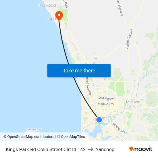 Kings Park Rd Colin Street Cat Id 142 to Yanchep map