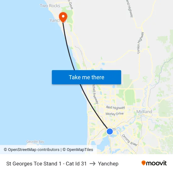 St Georges Tce Stand 1 -  Cat Id 31 to Yanchep map