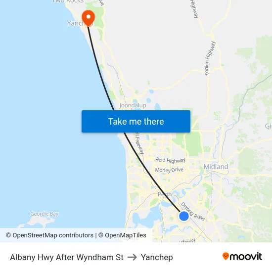 Albany Hwy After Wyndham St to Yanchep map
