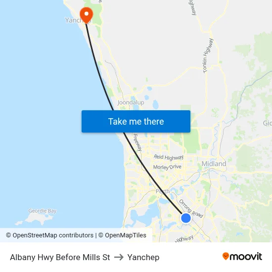 Albany Hwy Before Mills St to Yanchep map