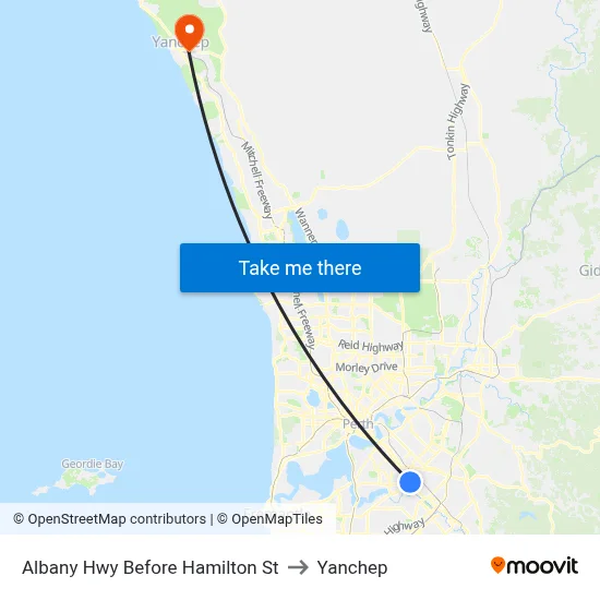Albany Hwy Before Hamilton St to Yanchep map