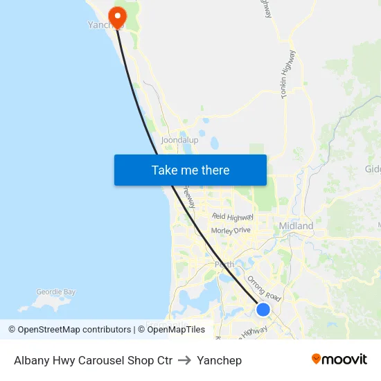 Albany Hwy Carousel Shop Ctr to Yanchep map