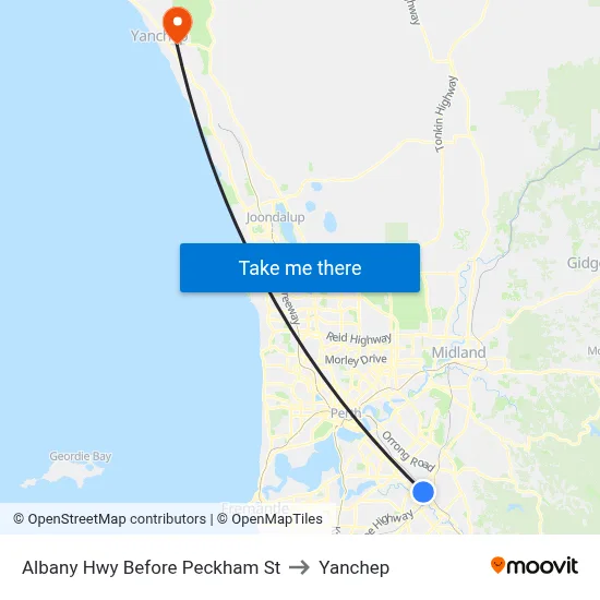 Albany Hwy Before Peckham St to Yanchep map