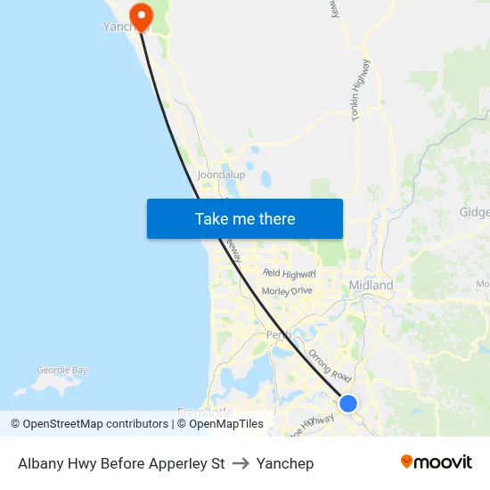 Albany Hwy Before Apperley St to Yanchep map