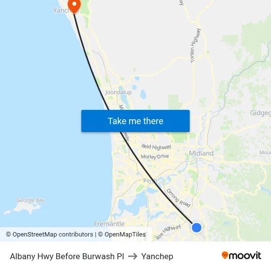 Albany Hwy Before Burwash Pl to Yanchep map