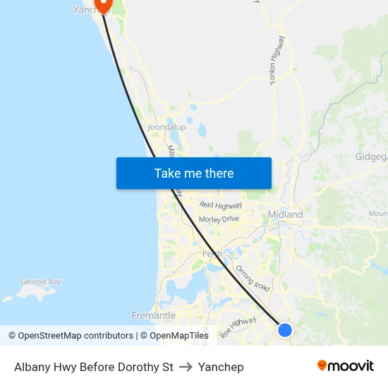 Albany Hwy Before  Dorothy  St to Yanchep map