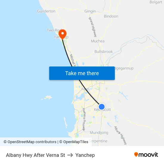 Albany Hwy After Verna St to Yanchep map