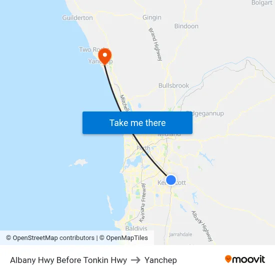Albany Hwy Before Tonkin Hwy to Yanchep map