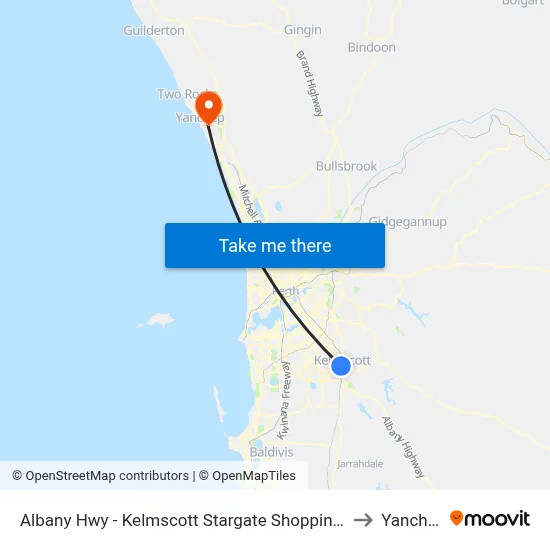 Albany Hwy - Kelmscott Stargate Shopping Ctr to Yanchep map