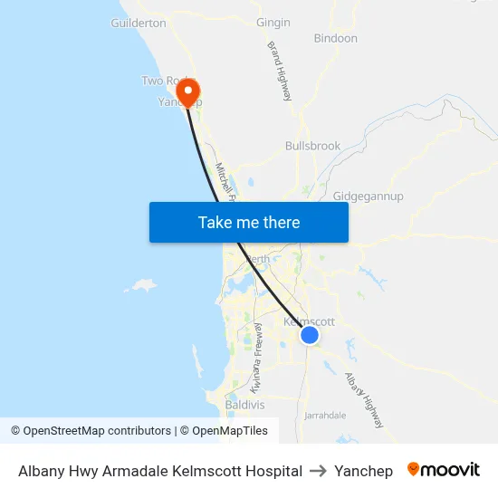 Albany Hwy Armadale Kelmscott Hospital to Yanchep map