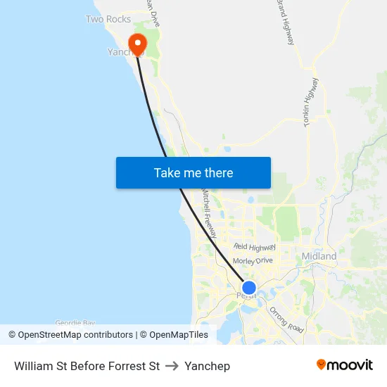 William St Before Forrest St to Yanchep map