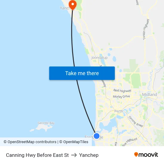 Canning Hwy Before East St to Yanchep map