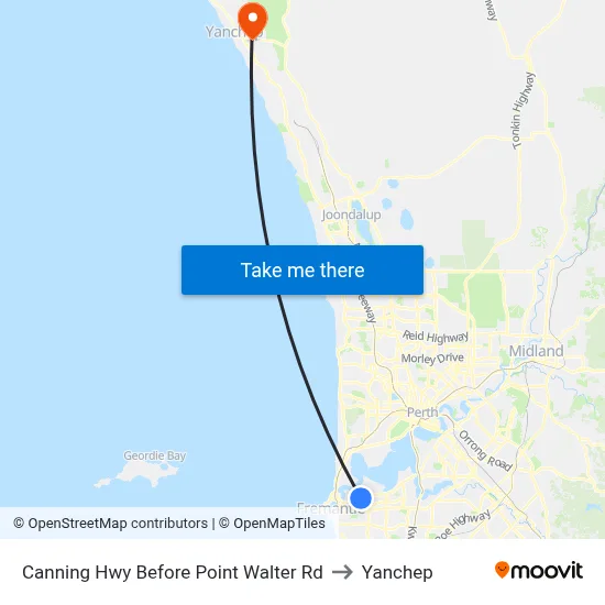 Canning Hwy Before Point Walter Rd to Yanchep map