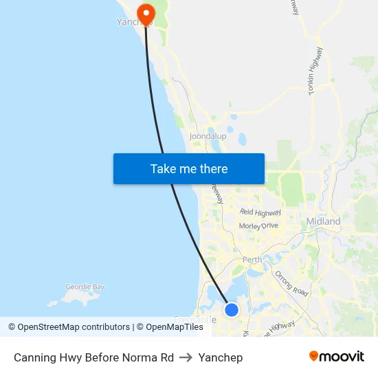 Canning Hwy Before Norma Rd to Yanchep map