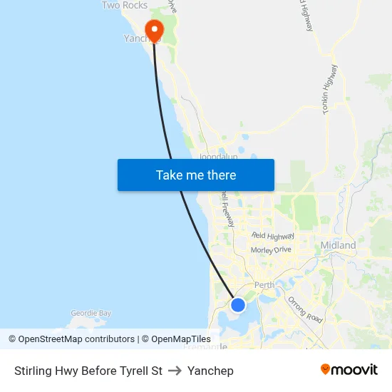 Stirling Hwy Before Tyrell St to Yanchep map