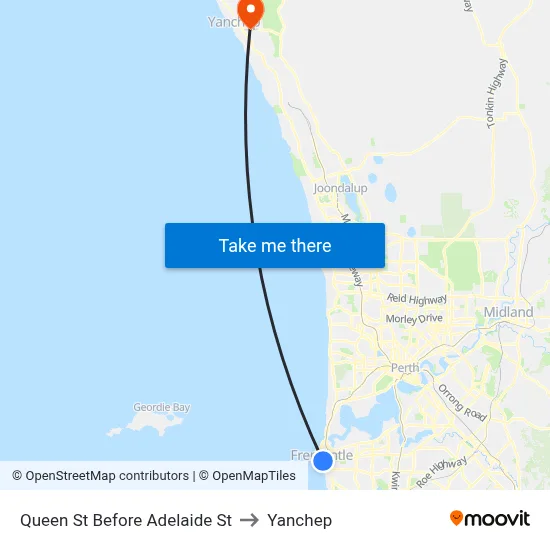 Queen St Before Adelaide St to Yanchep map