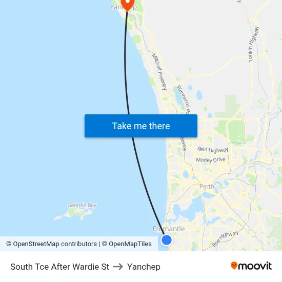 South Tce After Wardie St to Yanchep map
